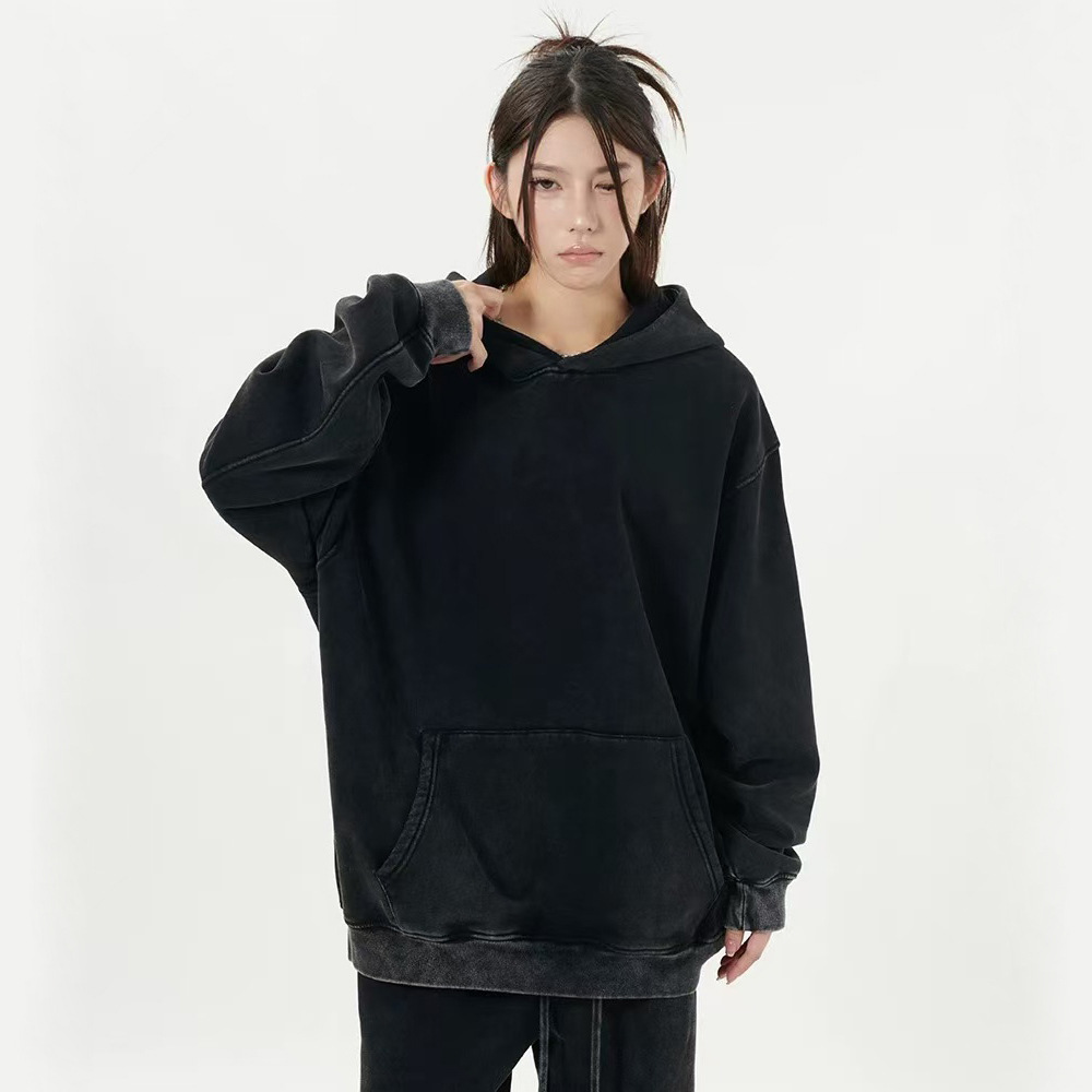 Comercio exterior de Amazon para la marca de invierno y otoño, camisetas retro de peso pesado lavado en agua para hombres con camisetas con capuzas de lana para hombres