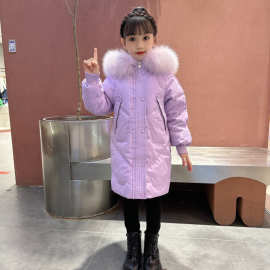 2025新款女童羽绒服儿童中长款加厚洋气中大童白鸭绒保暖冬装外套