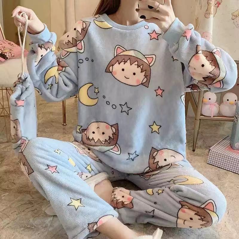 Pijamas de invierno las mujeres coral fleece dulce lindo Otoño e Invierno engrosada franela corte princesa estilo desgaste del hogar traje