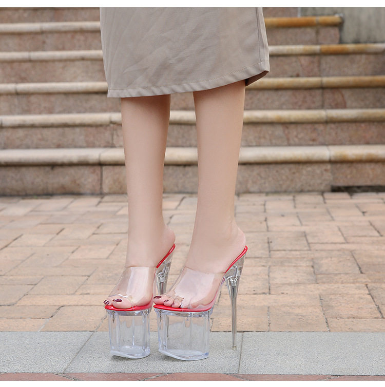 Sandal nữ cao gót siêu cao gót mảnh đế platform trong suốt mũi cá — Màu hồng, Màu trắng, Màu đen, Màu đỏ chi tiết 26