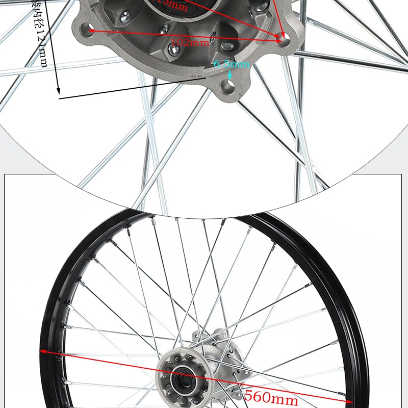 Off-Road Motorcycle Accessories Aluminum Alloy Rims Front Hub 1.60X 21inch Rear Hub 2.15X 18inch Rims