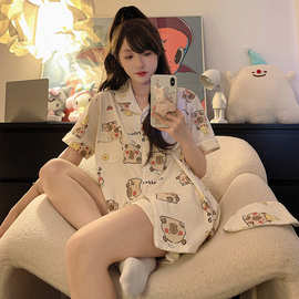 卡皮巴拉纯棉睡衣女夏季新款短袖短裤可爱情侣家居服两件套送眼罩