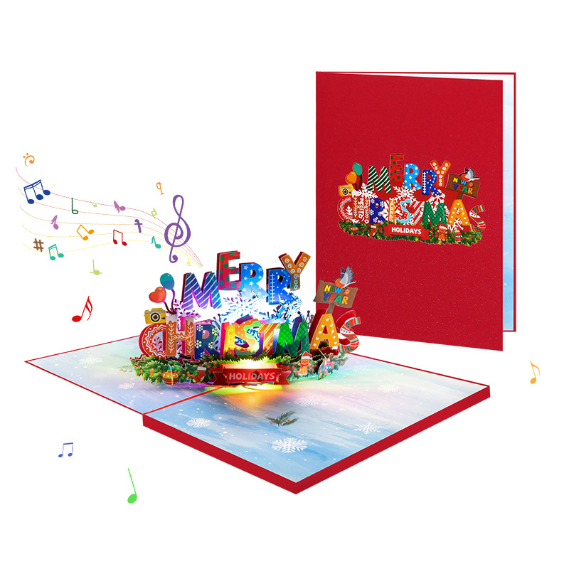 Description Picture 2 of itemChristmas Card 3D Stereo Music Light Greeting Card Santa Xmas Festival NewYear Winter Holiday Greeting Cards with Envelopes 2025