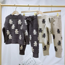 儿童男女宝宝套衫秋冬软绵绵半边绒屁屁小熊保暖毛绒睡衣家居服套