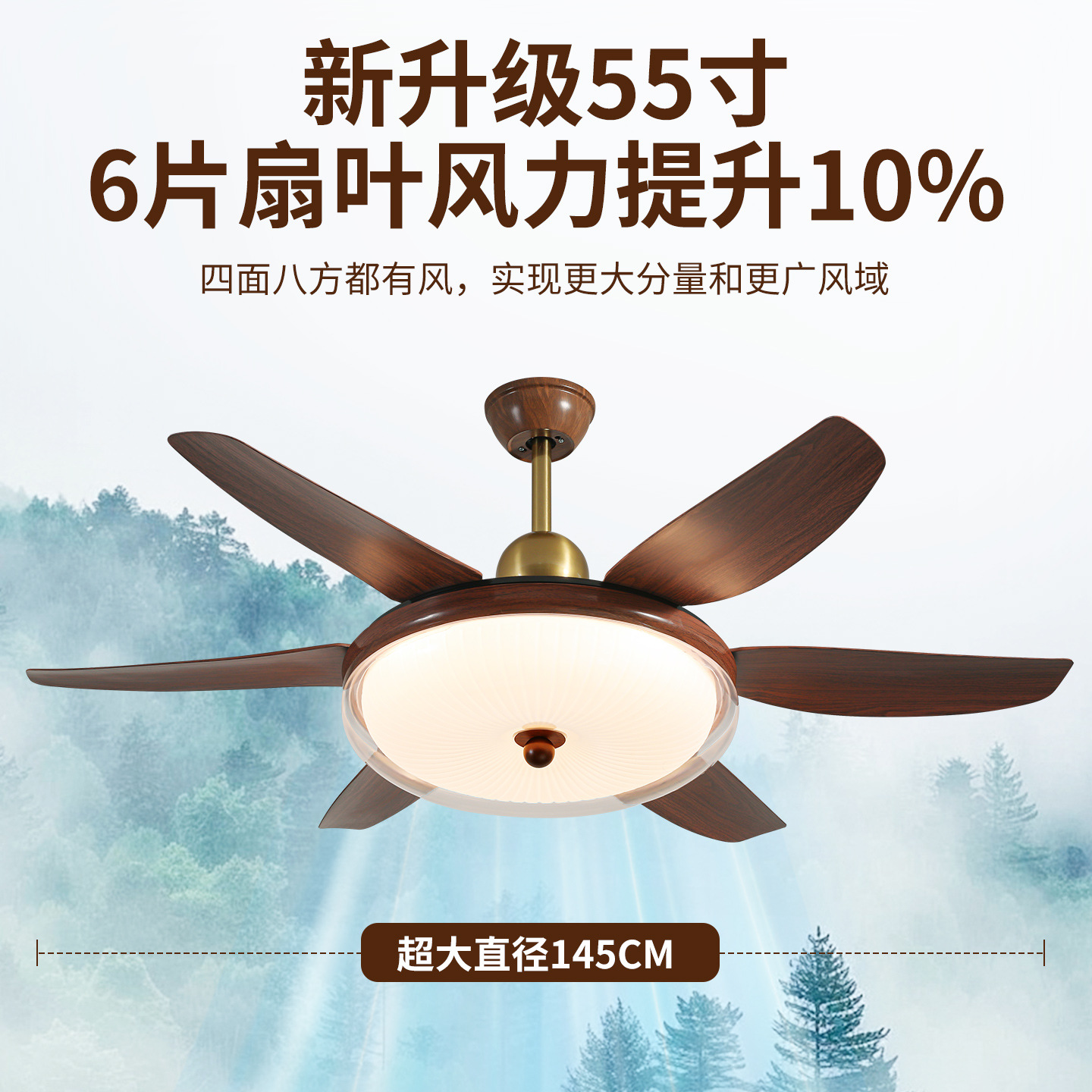 Retro medieval ventilador lámpara de ventilador de techo lámpara de chandelier de conversión de frecuencia inteligente comedor lámpara de sala de estar gran viento lámpara de ventilador eléctrico 473L image 3