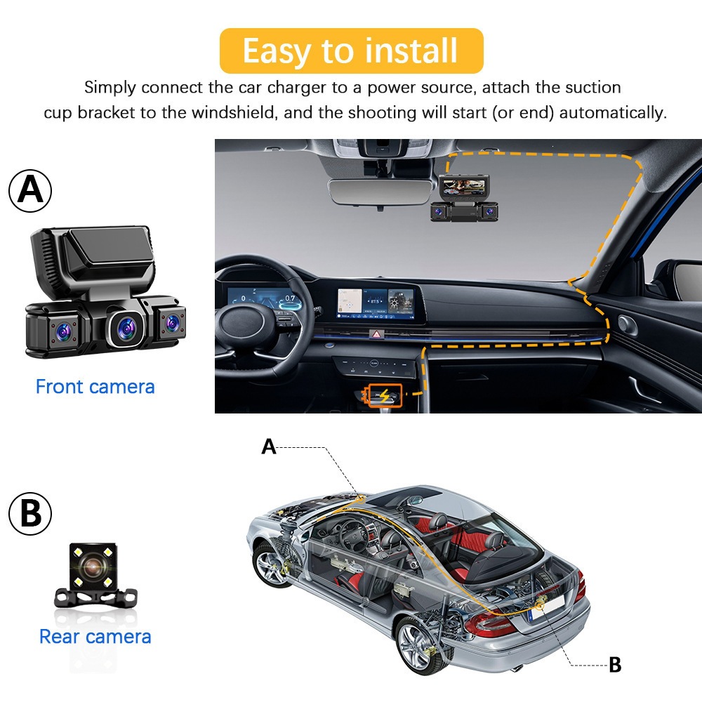 New 3inch Quad-Camera HD Dash Cam with Infrared Night Vision, IPS HD Screen, and WiFi Mobile Connectivity