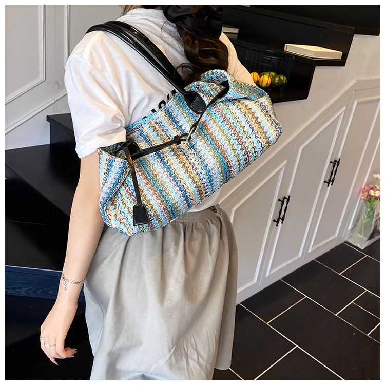 Beach vacation bag 2025 New style trendy and fashionable single-shoulder bag, large-capacity tote bag, hand-woven straw bag undefined