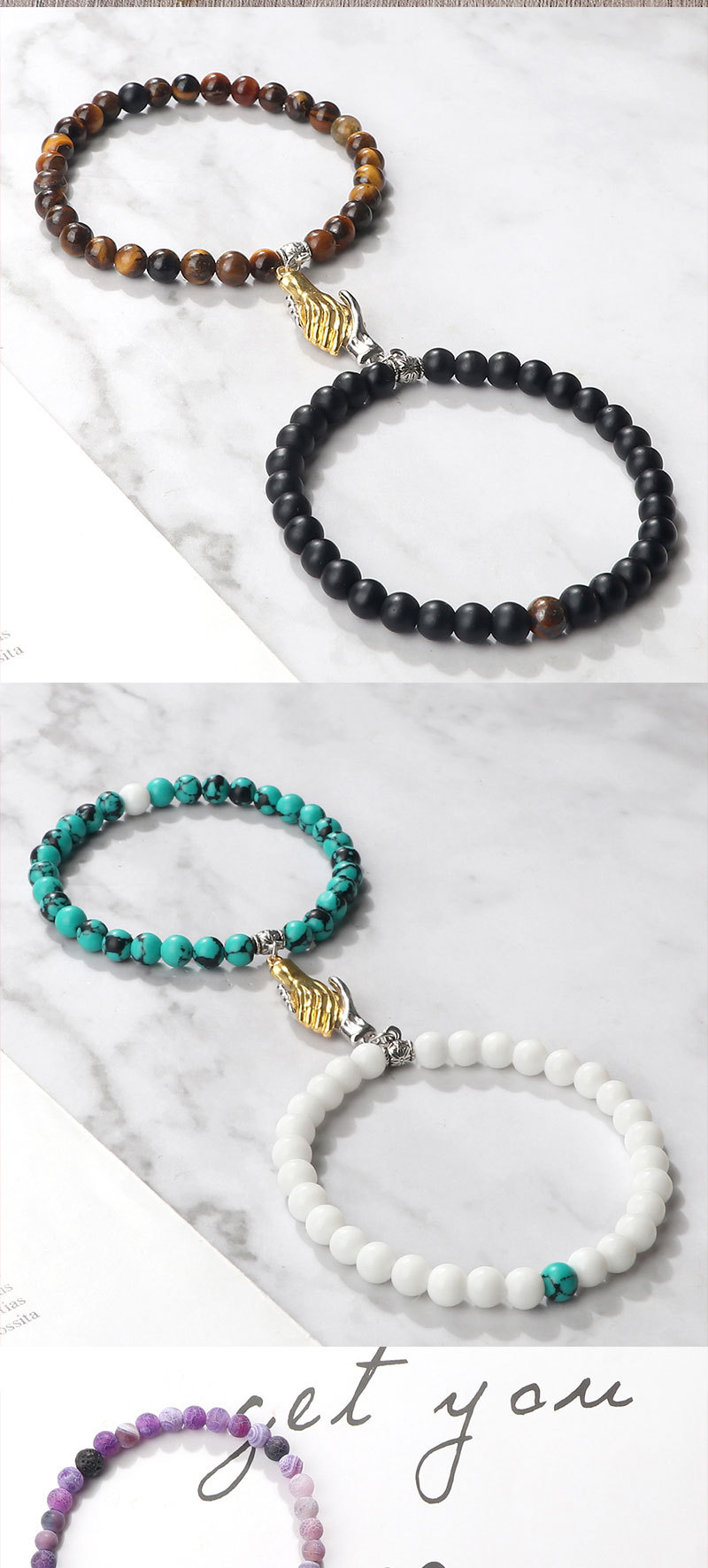 double ring asymmetrical turquoise matte couple bracelet popular circle chain set hand jewelry spot_voghion.com