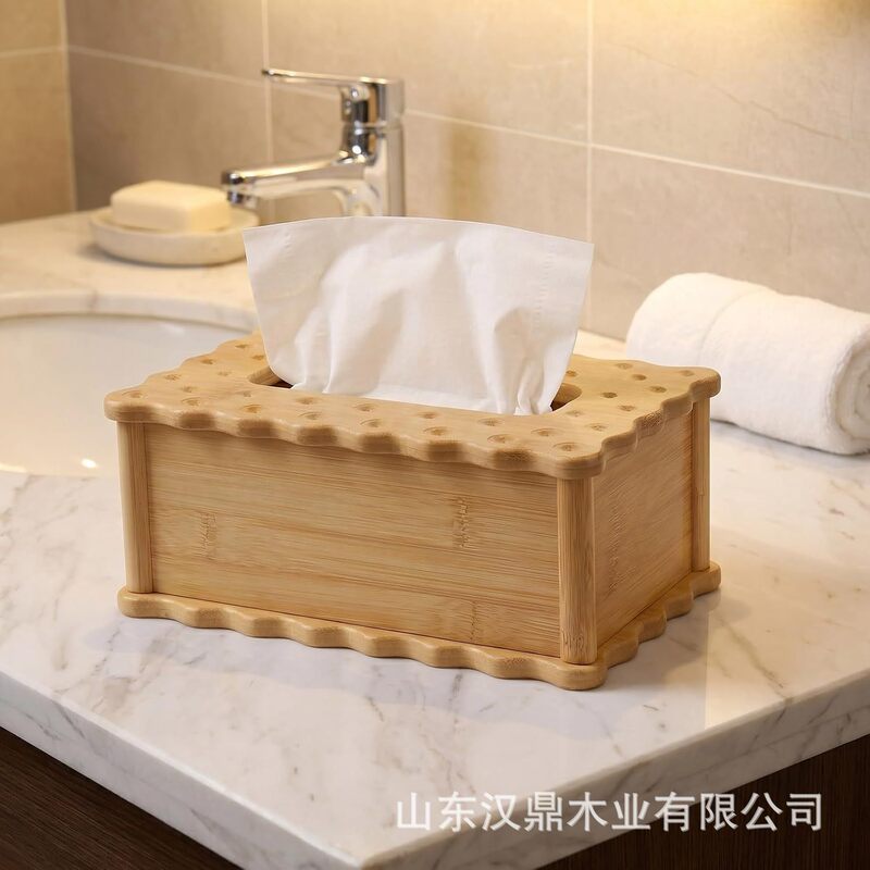 Bamboo Tissue Box with Wavy Edges, Hotel Napkin Holder, Simple Dining Table Tissue Box, Face Towel Dispenser