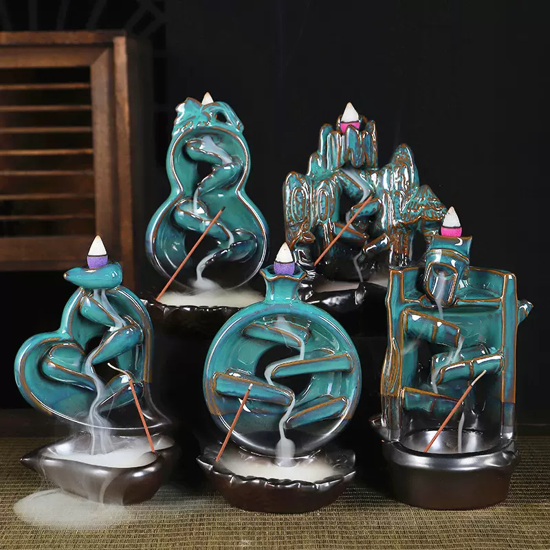 左右逢源倒流香炉陶瓷新款高山流水香熏炉陶瓷线香道办公创意摆件