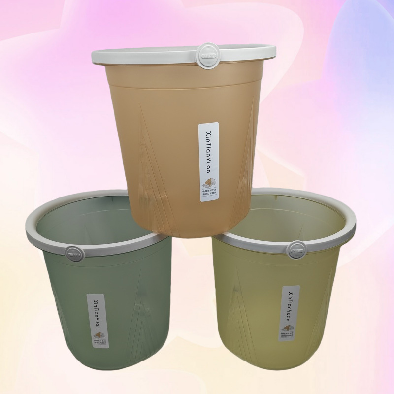 Wholesale Household Plastic Trash Cans for 5 Yuan Stores, with Integrated Press Ring, Thickened Sanitary Bins for Kitchen and Living Room