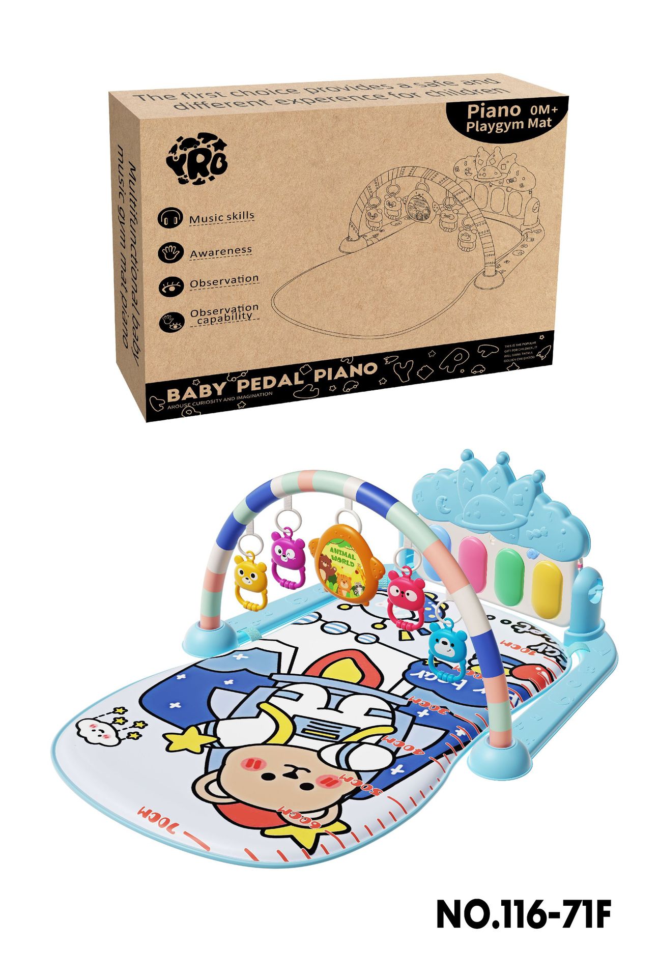 Gimnasio musical para bebés YRB con teclado de pies, luces y melodías, regalo educativo para recién nacidos, venta transfronteriza