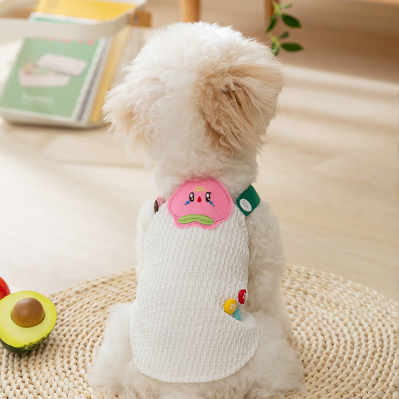 Serie de parches de frutas simples de color sólido tirantes perro pequeño bichon chaleco de peluche perro mascota de verano ropa para perros