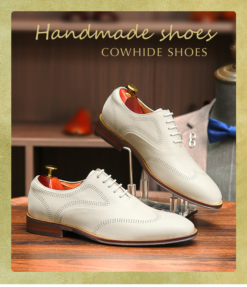 Britiske brogues udskårne herresko i ægte læder, hvide bryllupsbrudepigesko, bryllupsbrudgomssko, herresko i læder, afslappet business-stil_voghion.com