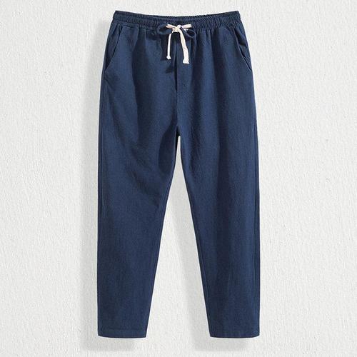 Linen Men's Loose Cotton-Linen Long Pants Thin Men's Casual Pants Summer Linen Pants Trendy Retro Straight Leg Large Size