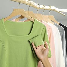 设计感方领纯色鱼骨上衣女装秋季bm风新款长袖收腰短款百搭打底衫