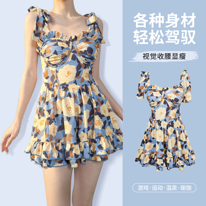 2025 nuevo trajes de baño unidireccionales femeninos retro franceses impresión en calzoncillos de baño de spa