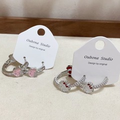 滴釉猫咪蝴蝶结耳环时尚小众卡通耳圈气质百搭甜美可爱精致耳饰女