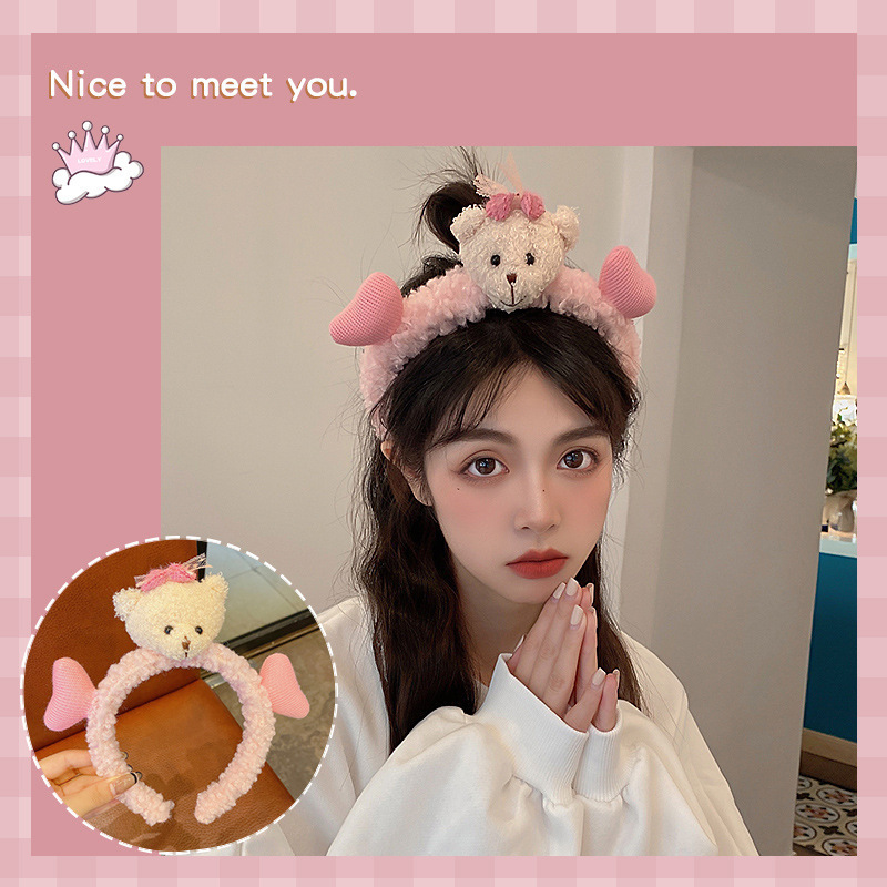 Cartoon facial lavado especial para mujeres 2024 nuevo cabello de peluche maquillaje prensado cabello lindos pinzas de cabello correa tocado