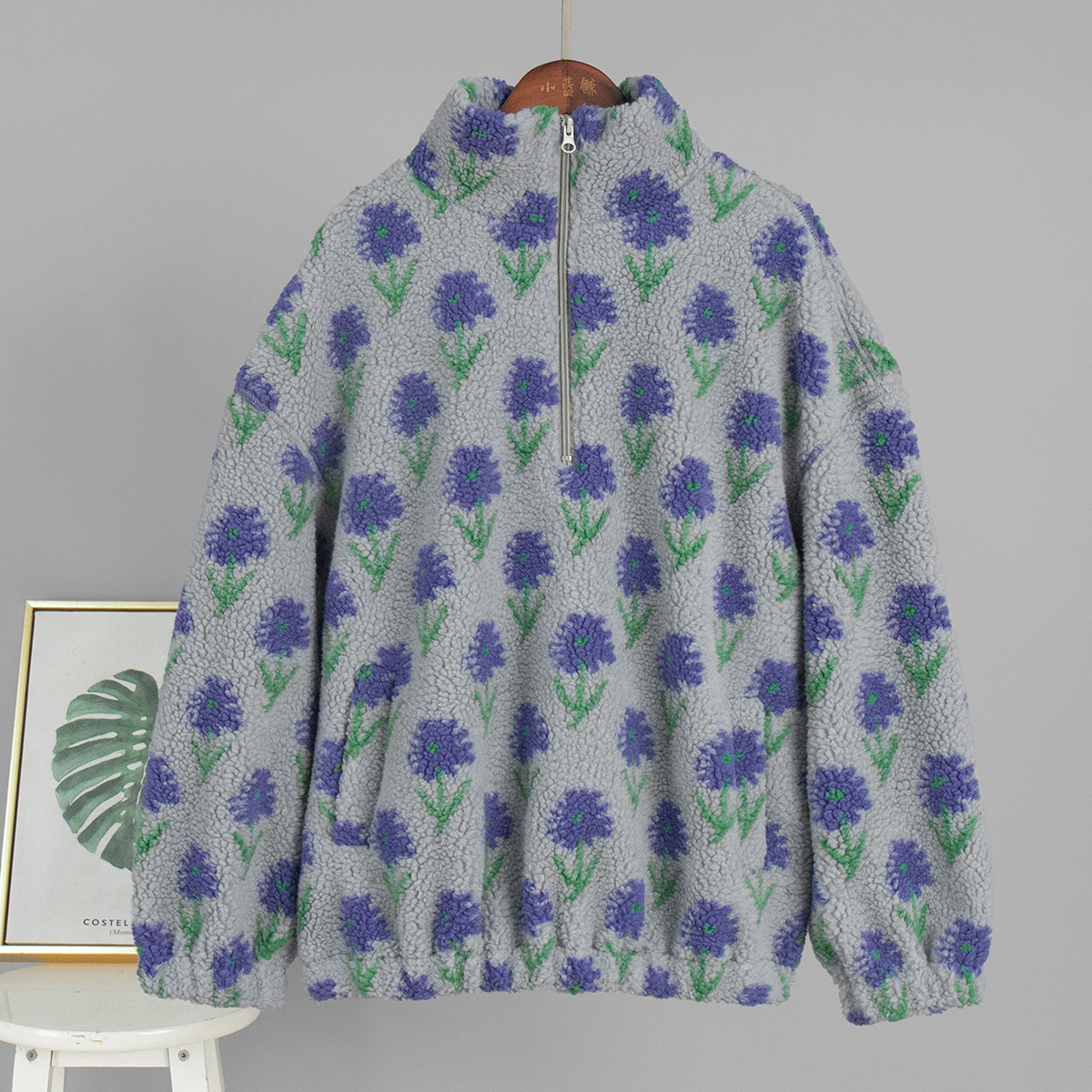 Sudadera de Polar Jacquard con Media Cremallera y Cuello Alto para Invierno