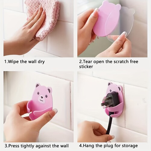 Hole-free plug fixing adhesive hook kitchen wall hanging organizer strong traceless hook electrical plug cord organizer fixed clip