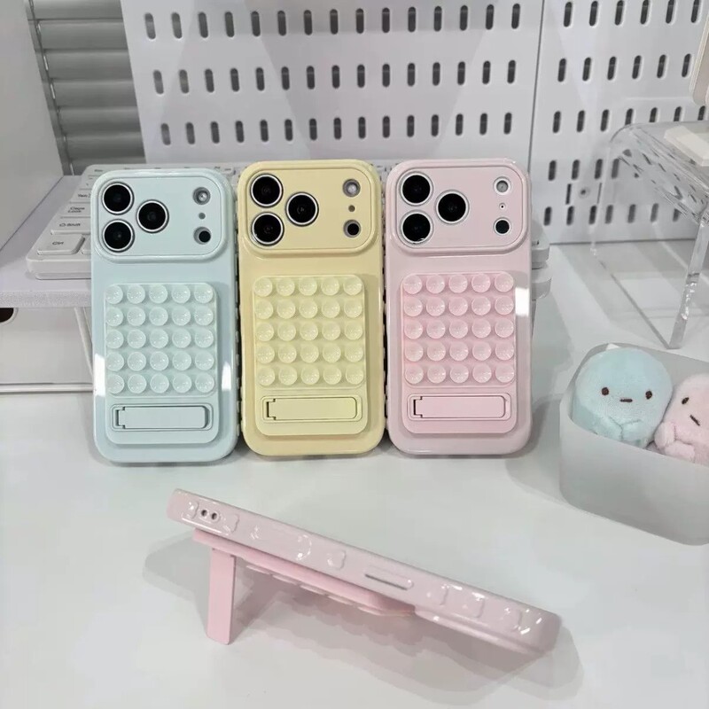 Suitable for Apple 17PROMAX glossy solid color building block suction cup folding stand iPhone18 anti-drop phone case 15 Suitable for Apple 17PROMAX glossy solid color building block suction cup folding stand iPhone18 anti-drop phone case 15