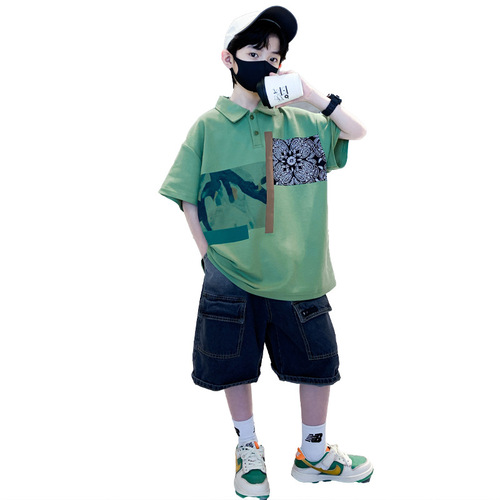 Children's Clothing Boys Summer T-shirt 2024 New Middle and Large Children Summer Boys Pure Cotton Polo Shirt Short Sleeve Trendy T