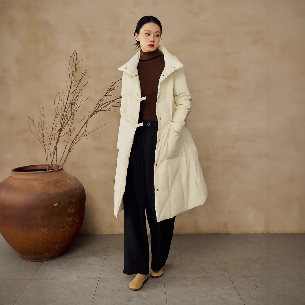 Winter woven long solid keep warm down jacket for leisure
