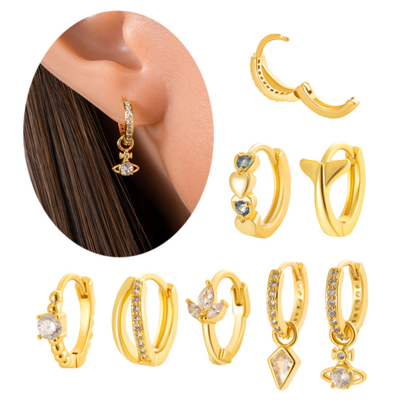 4g Weight Zircon Inlay Material 1 Piece Ear Cartilage Rings & Studs Elegant Simple Style Streetwear Heart Shape Copper Plating Zircon