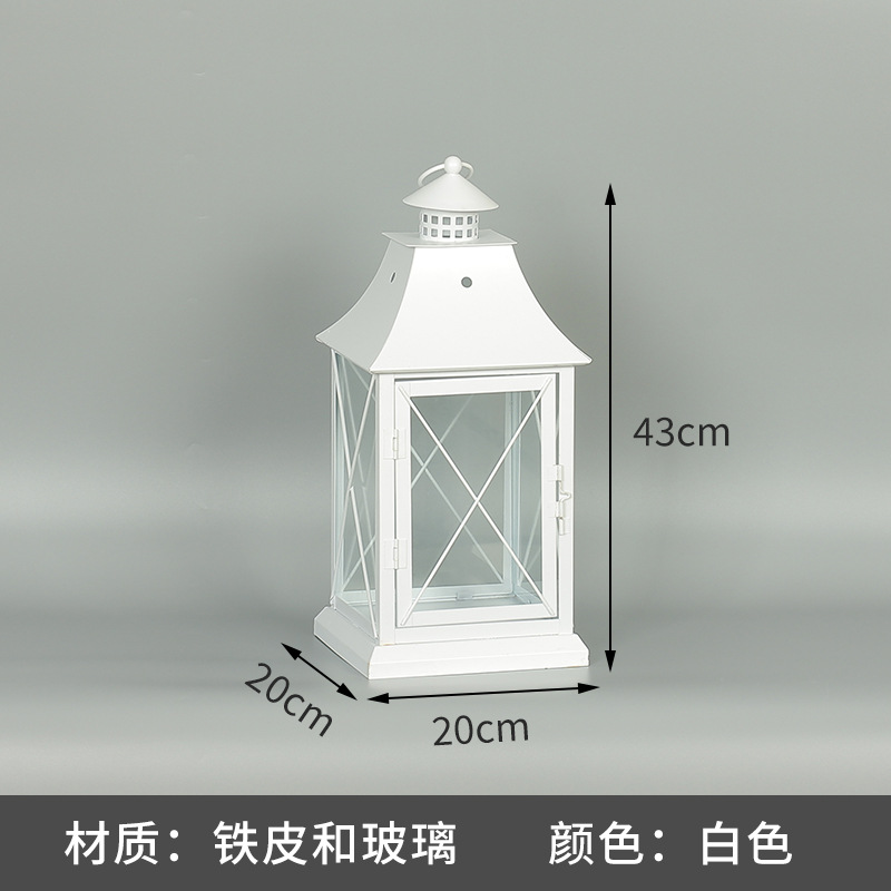 Blanco boda candelabro linterna boda carretera plomo accesorios atmósfera lámpara Marruecos viento lámpara decoración a prueba de viento vela pantalla