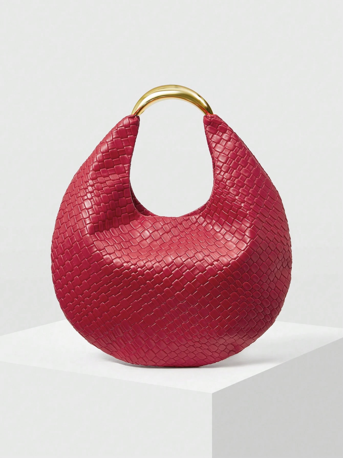 Red Woven Pu Leather Shoulder Bag For Women Versatile Evening Bag_voghion.com