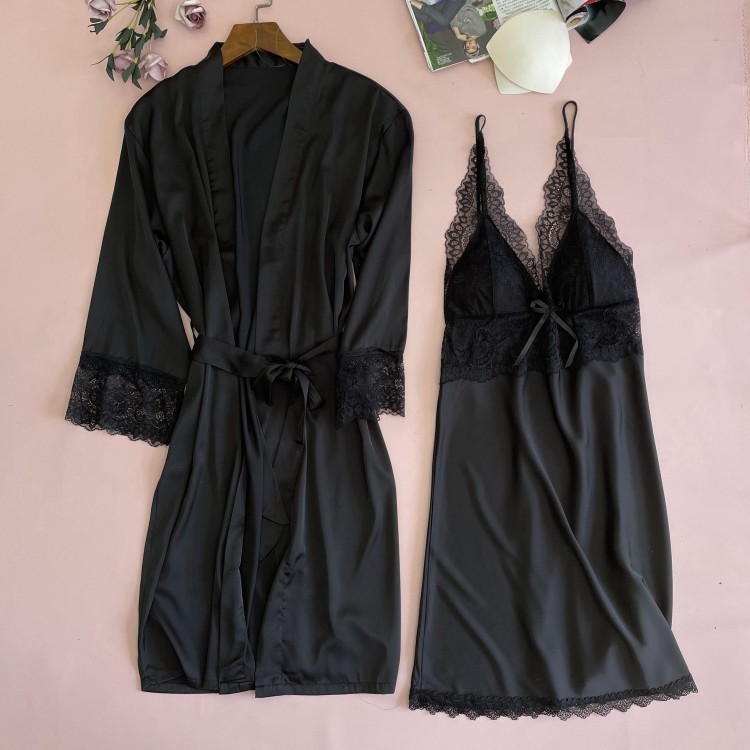 LY21872 숄더 스트랩 블랙 투피스 잠옷