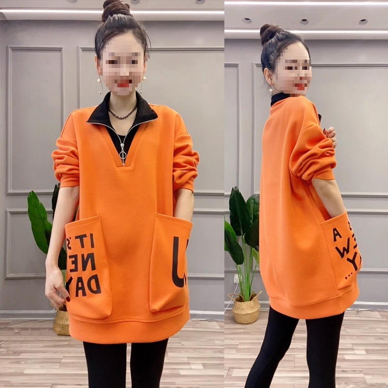 假两件卫衣女2025秋季新款洋气宽松显瘦立领中长款外贸休闲上衣潮|undefined