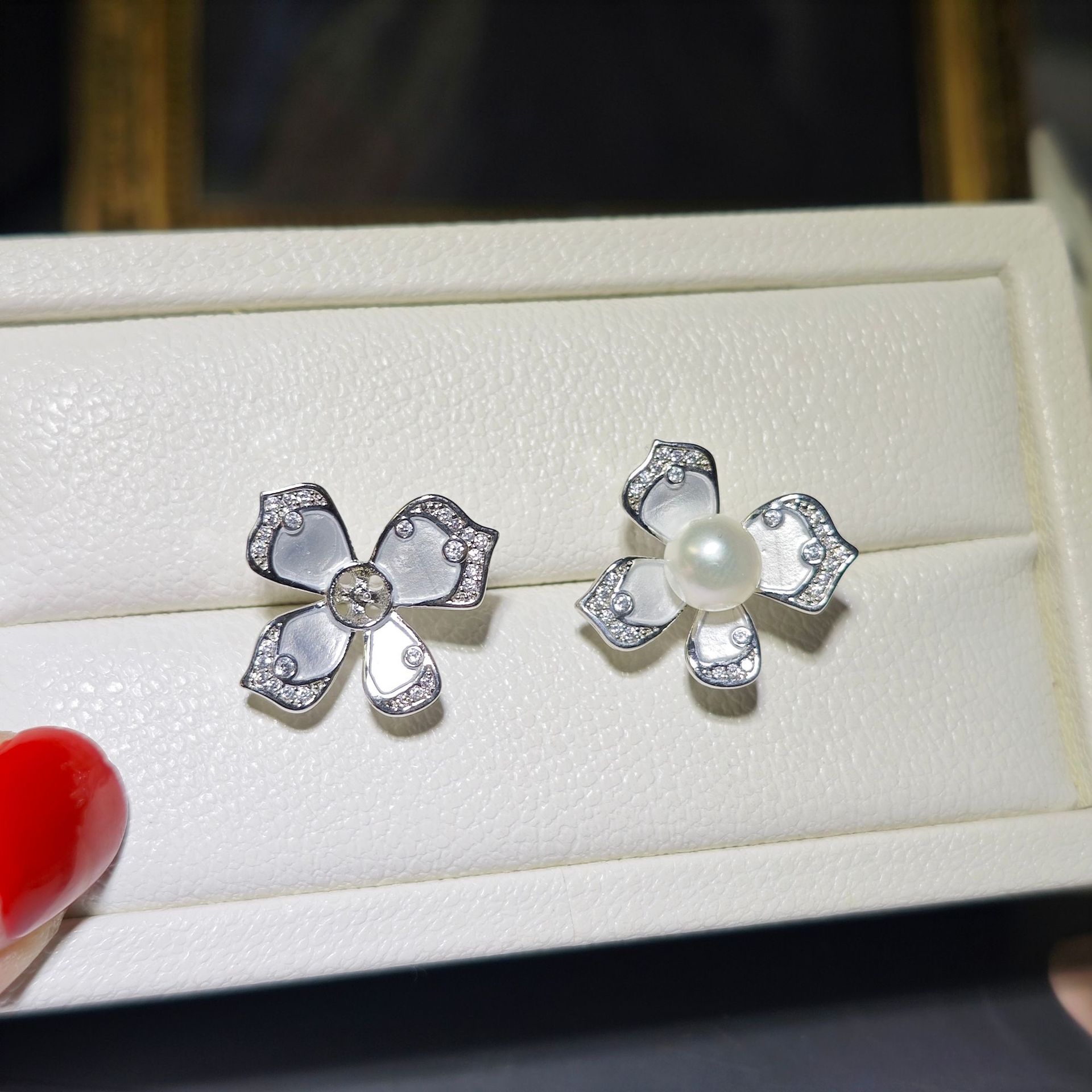 diy pearl ear stud accessories new studs popular flower flat round steamed bread jewelry earrings retro enamel accessories