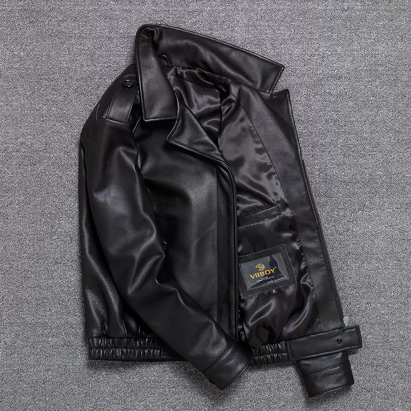 Leather short jacket, genuine leather, cowhide, Korean style