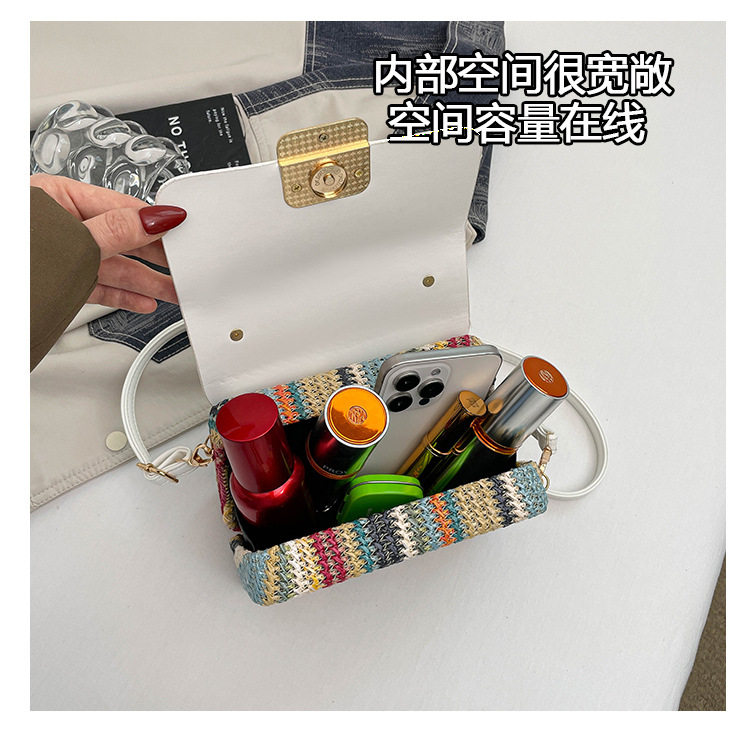 Túi đeo chéo nữ dạng hộp vuông nhỏ phối màu, đan dệt thời trang, đựng điện thoại — Kiểu 2 màu nâu, Kiểu một màu trắng., Mẫu 2 màu trắng, Mẫu 2 màu đen chi tiết 7