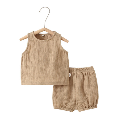Summer baby vest set breathable cotton gauze baby home clothes vest shorts split two-piece pajamas