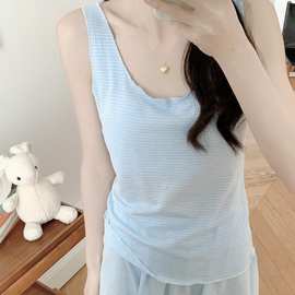 实拍 睡衣女款带胸垫家居服条纹套装背心吊带2025夏季新款