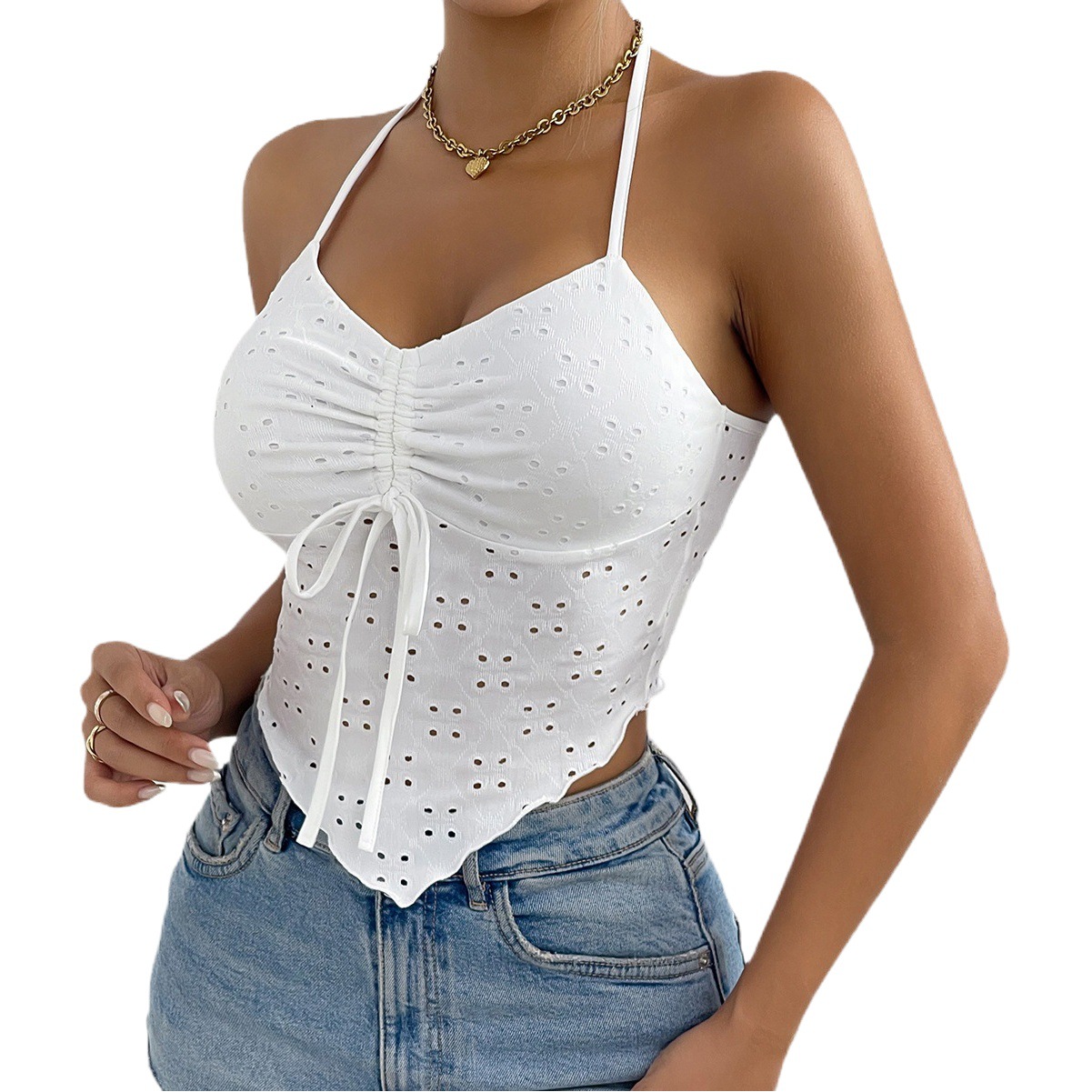 Top de Tirantes Halter para Mujer de Poliéster con Cordón y Dobladillo Irregular image 1