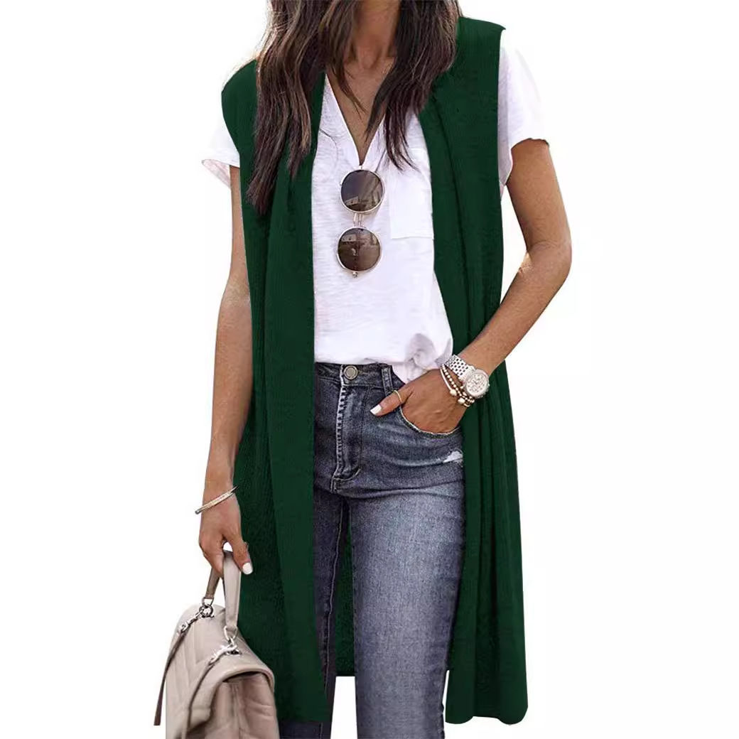 Europeo y americano 2023 transfronterizo Amazon nuevo chaleco cardigan eBay moda de moda medio-longitud chaleco sin mangas para las mujeres