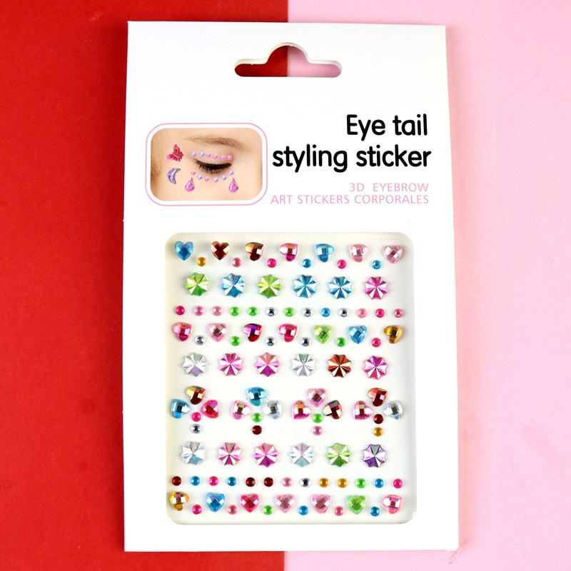 Transfronterizo AB diamantes coloridos joyas de maquillaje de ojos maquillaje facial pegatinas de diamante para niños espectáculo de escenario pegatinas faciales pegatinas de cristal perlas