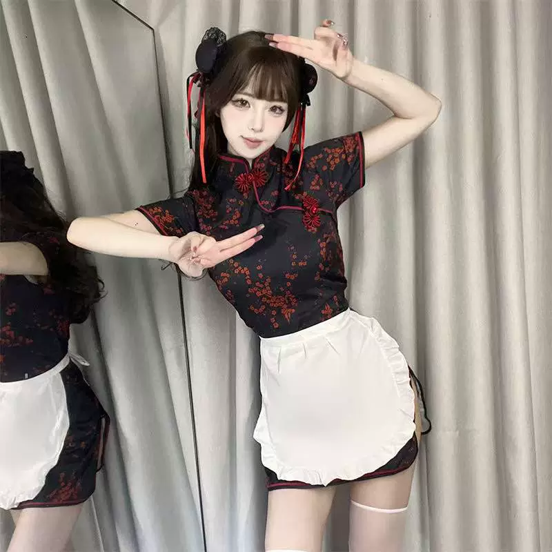 Cheongsam Cosplay Set with Apron and Tights, Lolita/Japanese Style, Fits 80–120 catties