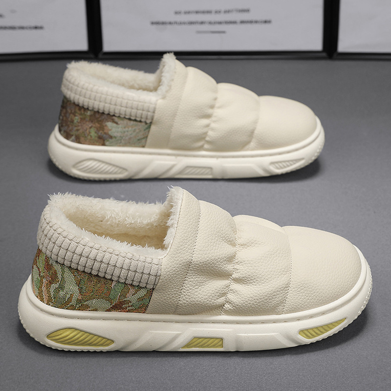 Zapatos de algodón de invierno para hombres engrosados con terciopelo para mantenerse calientes, pedaleando deportes antideslizantes, ocio y suela gruesa zapatos perezosos interiores