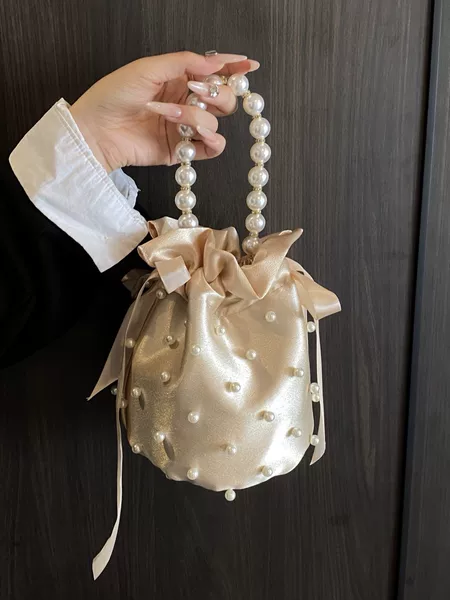 Beaded Handbag Bucket Bag Niche Design Single Shoulder Crossbody Bag Women's Gift Bride Bag Foreign Trade 2025 New Model