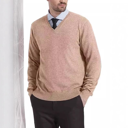 Men's V-neck turtleneck sweater for autumn and winter, youth pure color cashmere sweater, loose pure color knit sweater