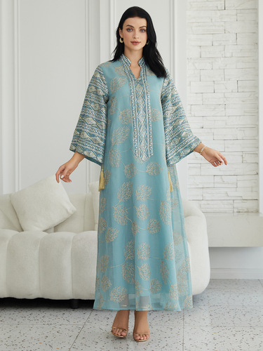 SW68 Muslim Embroidered Sequin Plus Size Women's Western Arab Dubai New Style Robe