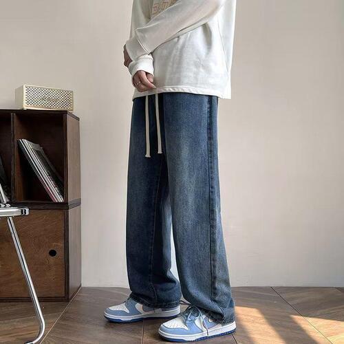 American jeans, men's summer washed, old niche yellow mud dyed trousers, fashion brand high street loose straight pants