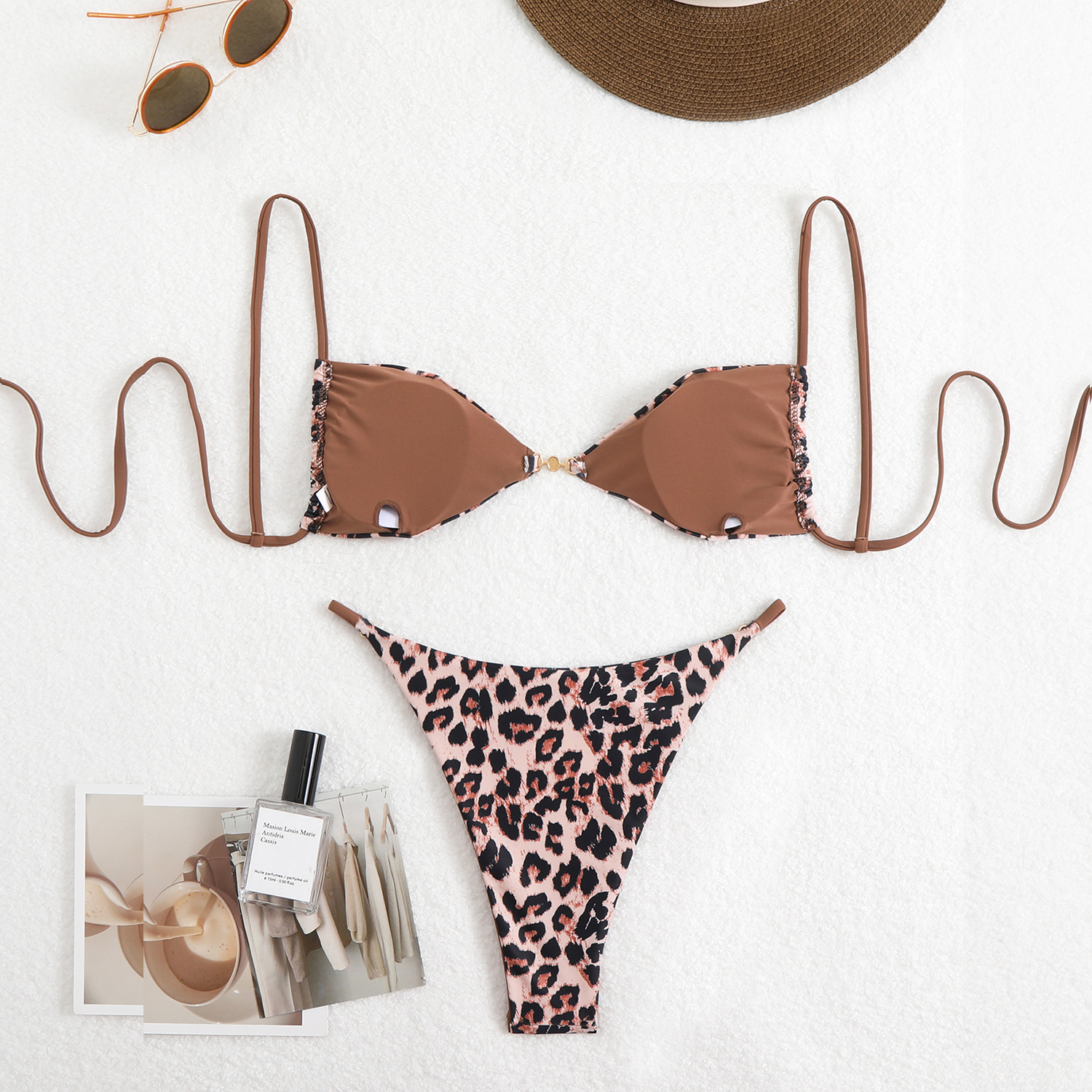 140g Weight Briefs Panties Style Bra Bra Category Polyester Fabric Type 2 Pieces Set Quantity Casual, Daily, Swimming Pool Occasion Ditsy Floral, Leopard Pattern Women's Gender Women's Ditsy Floral Leopard 2 Pieces Set Bikinis Swimwear 8