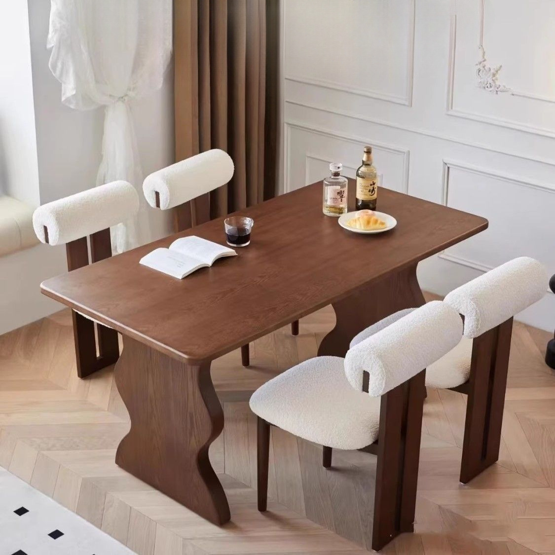 Medieval Style Small Apartment Dining Table French Retro Solid Wood Dining Table and Chair Combination Home Cream Style Rectangular Dining Table