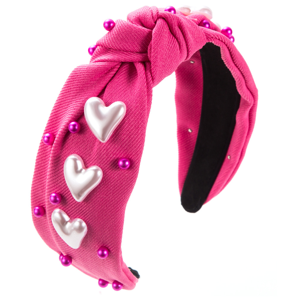 Diadema de Perlas de Moda Transfronteriza para Mujer con Múltiples Cuentas en Forma de Corazón, Accesorio para el Cabello Moderno y Dulce para el Día de San Valentín